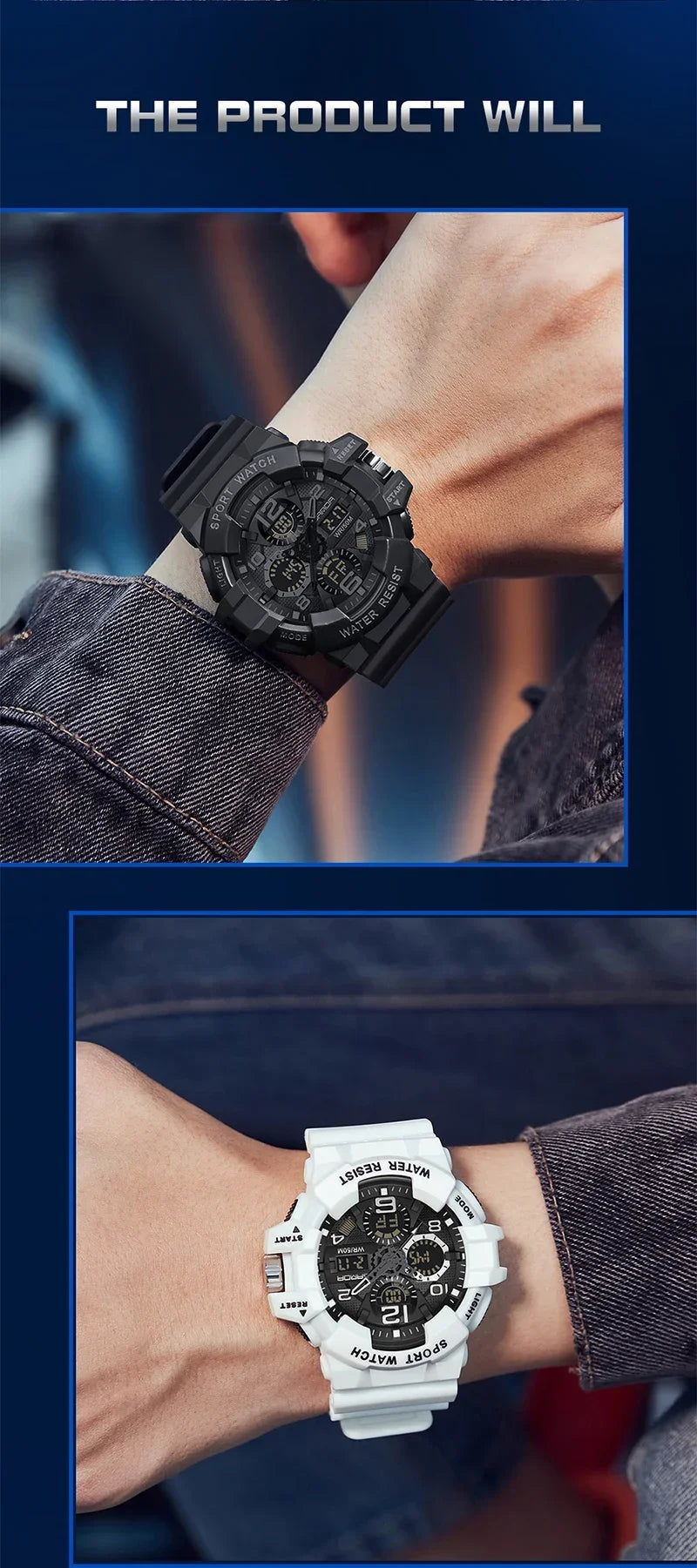 SANDA 3168 White Sport Watch  LED Digital 50M Waterproof Watch Men Multifunction Clock Relogio Masculino Men Military Watches