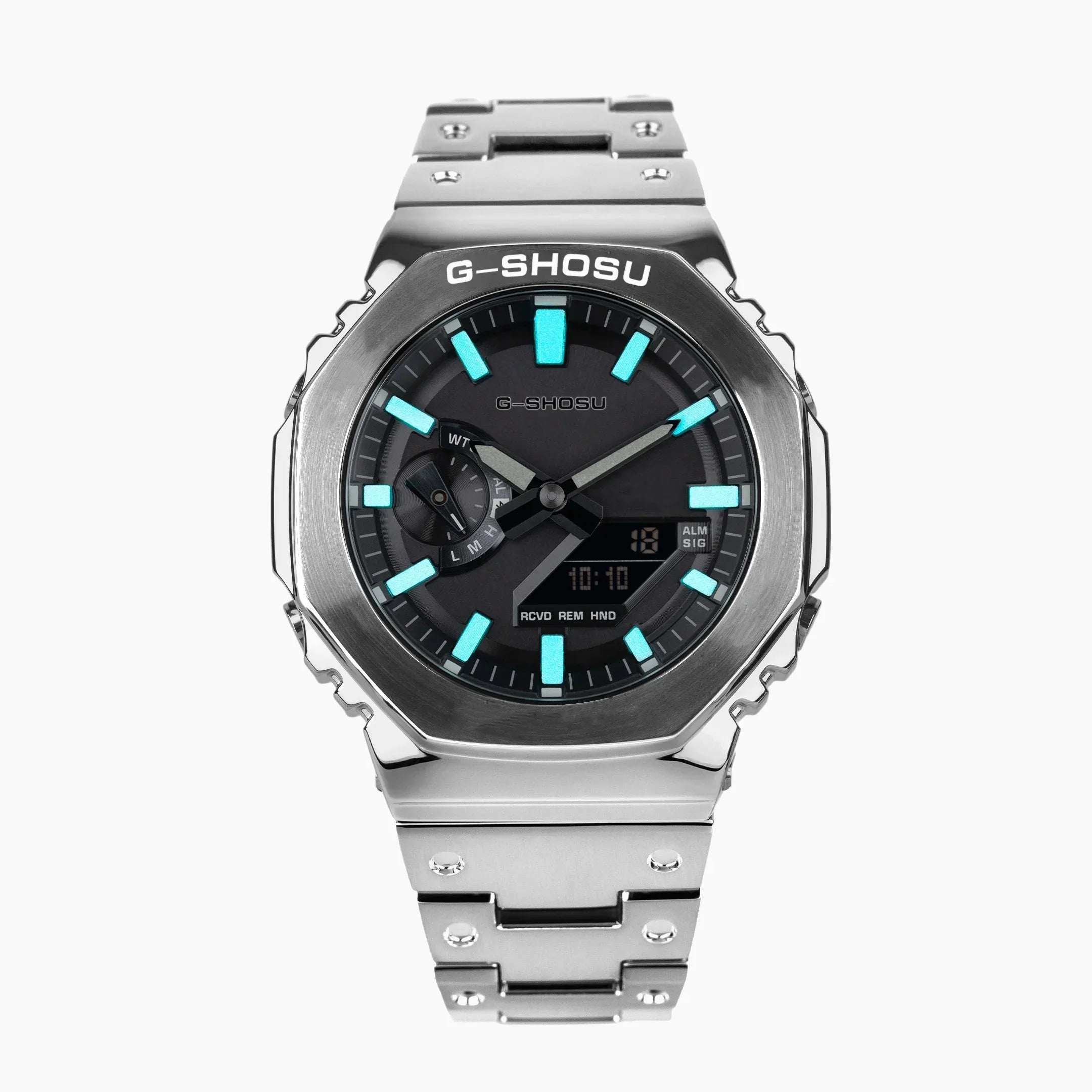 Electronic Digital Sports Unisex Watch Full Function LED Alloy Large Dial World Time Steel Strap GMB Oak Series