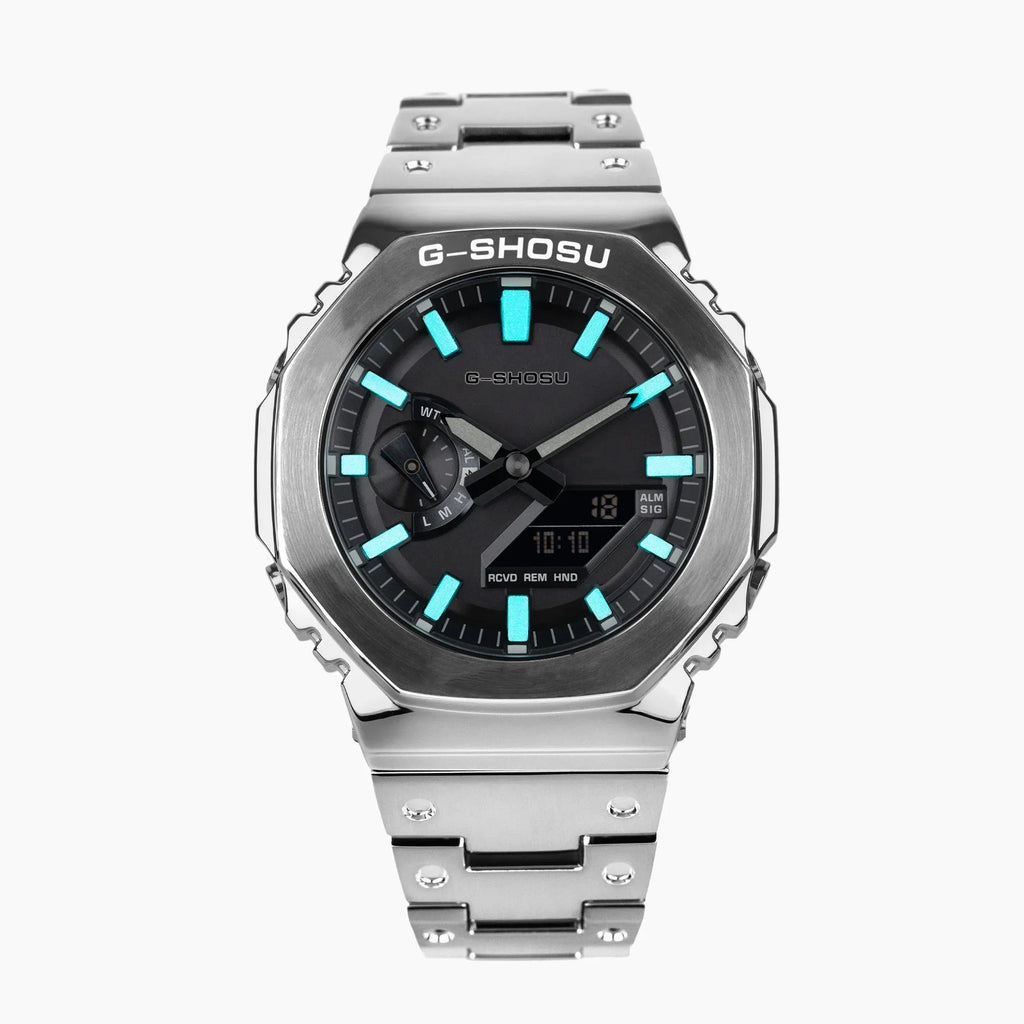 Electronic Unisex Watch Full Digital Sports Function LED Alloy Large Dial World Time Steel Strap GMB Oak Series