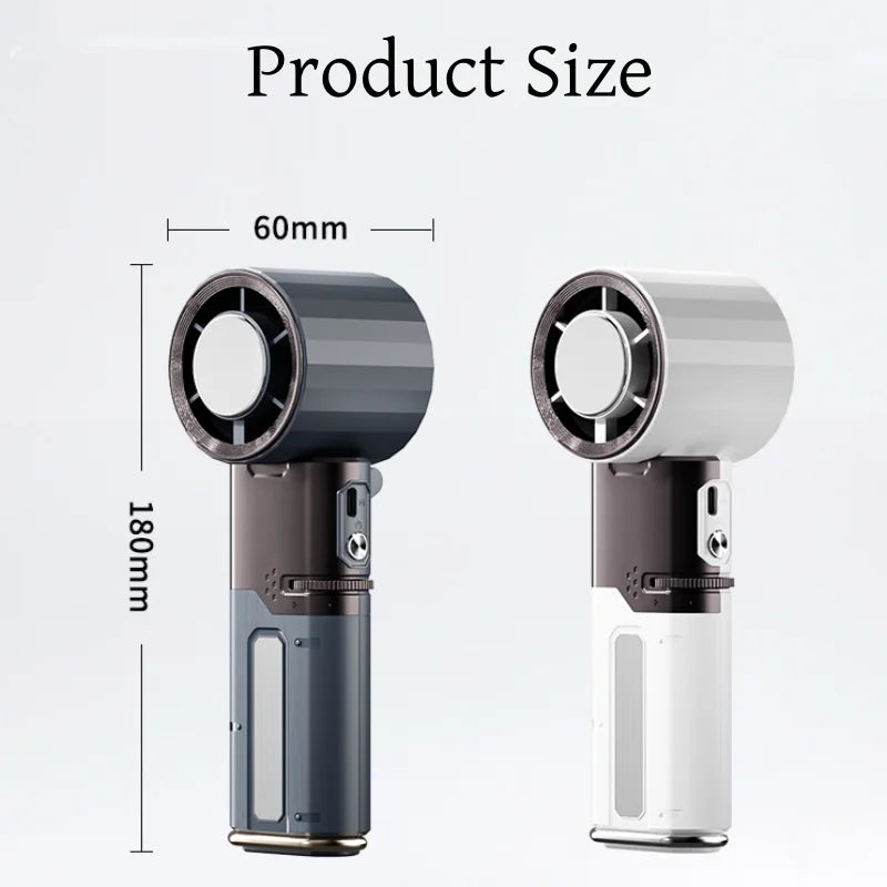 Portable Handheld Turbo Fan with Ice Compress, 6000mAh Rechargeable USB Fan, 135° Tilt Foldable Fan with built-in Type-C Cable