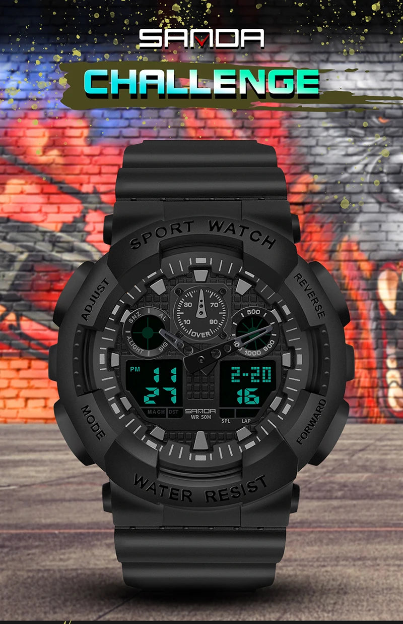 SANDA Multifunctional Sports Watch Waterproof Luminous Dual Movement Quartz Electronic Watch Fashion Couple Watch for Men Women