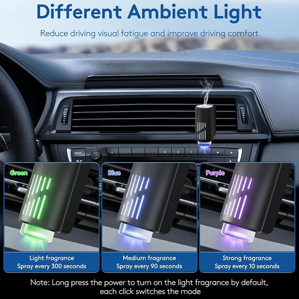 Car Air Freshener Diffuser, Smart Car Air Freshener with 3 Adjustable Light Modes, Rechargeable Aromatizante Para Carro Essentia