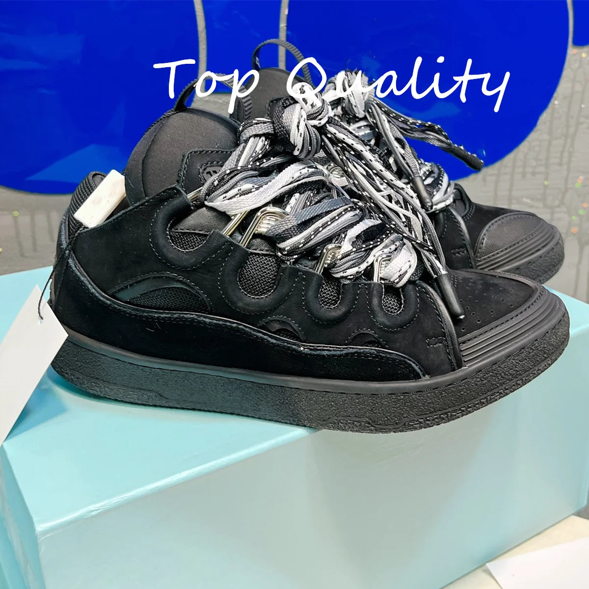 Men's Women's Casual Shoes sports shoes Thick tongue Colorful shoelace Matching  leather material Splicing color design