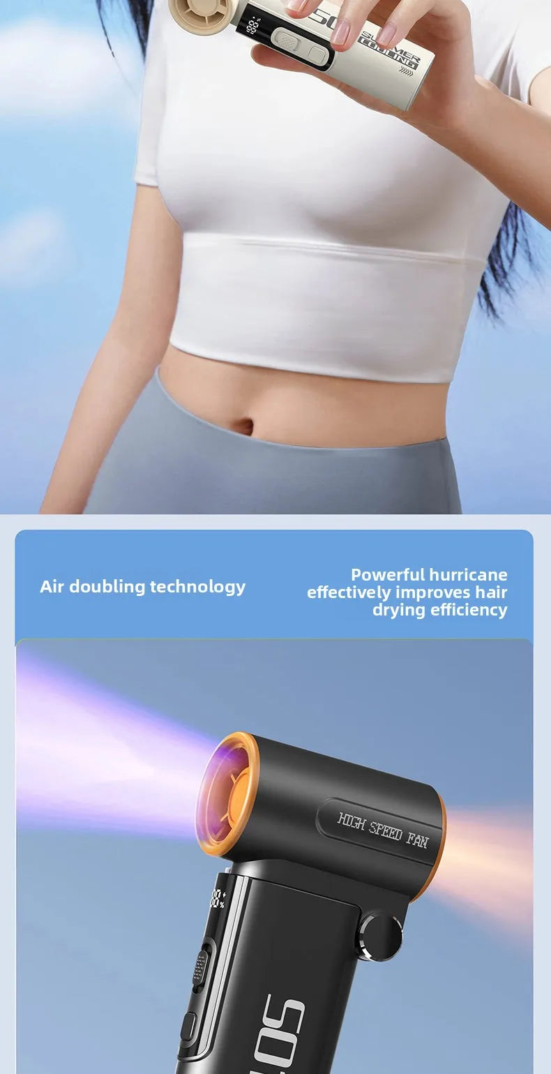 Handheld Fan, Turbo Power High Speed Air, USB Charging, Foldable Otdoor Portable Small Fan, LED Digital Display Turbo Fan