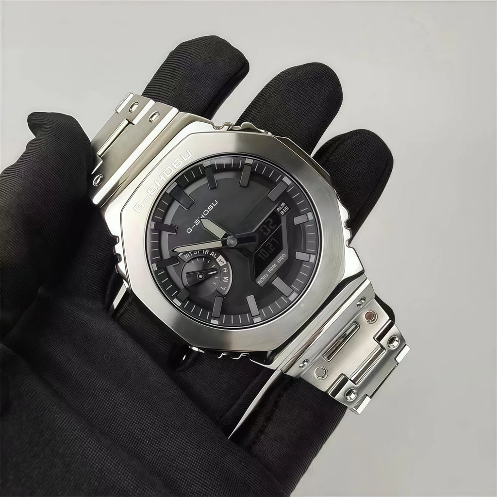 Electronic Unisex Watch Full Digital Sports Function LED Alloy Large Dial World Time Steel Strap GMB Oak Series