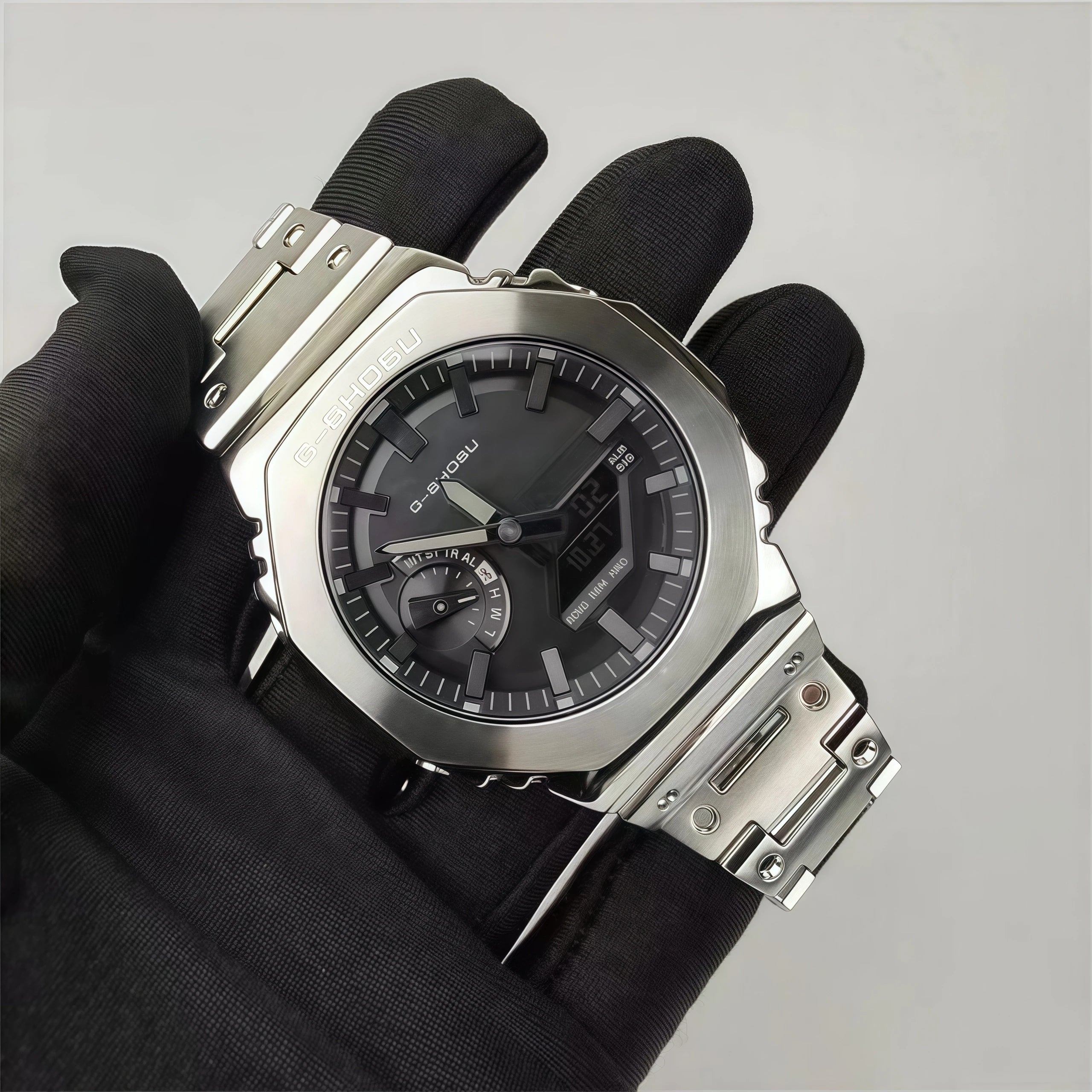 Electronic Unisex Watch Full Digital Sports Function LED Alloy Large Dial World Time Steel Strap GMB Oak Series