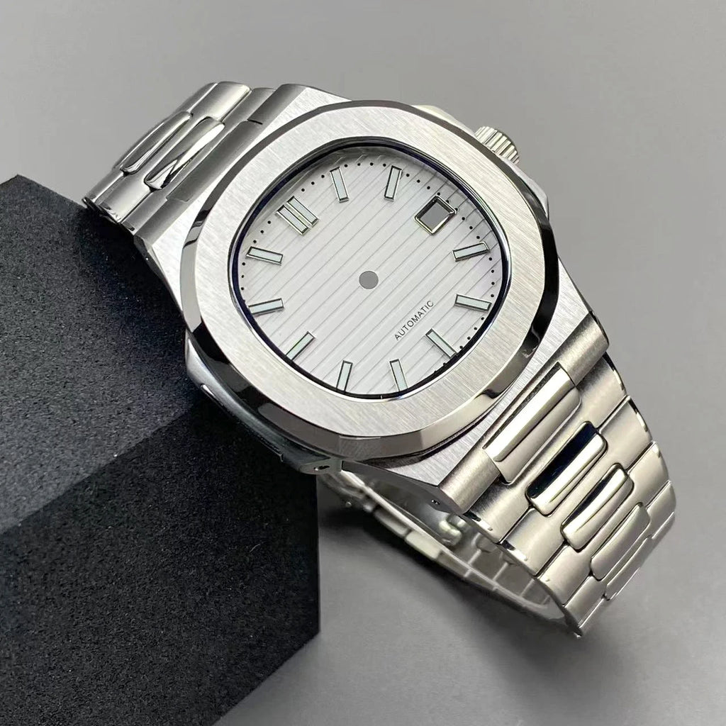 40mm NH35 Square Watch Case with Green Luminous Single Date Dial for Nautilus Style Watches Fit NH35 NH36 NH38 Movements