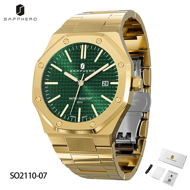 SAPPHERO Men's Watch, Stainless Steel Strap, Water-Resistant Design, Automatic Calendar, Festive Gifts, Exquisite Gift Box Clock