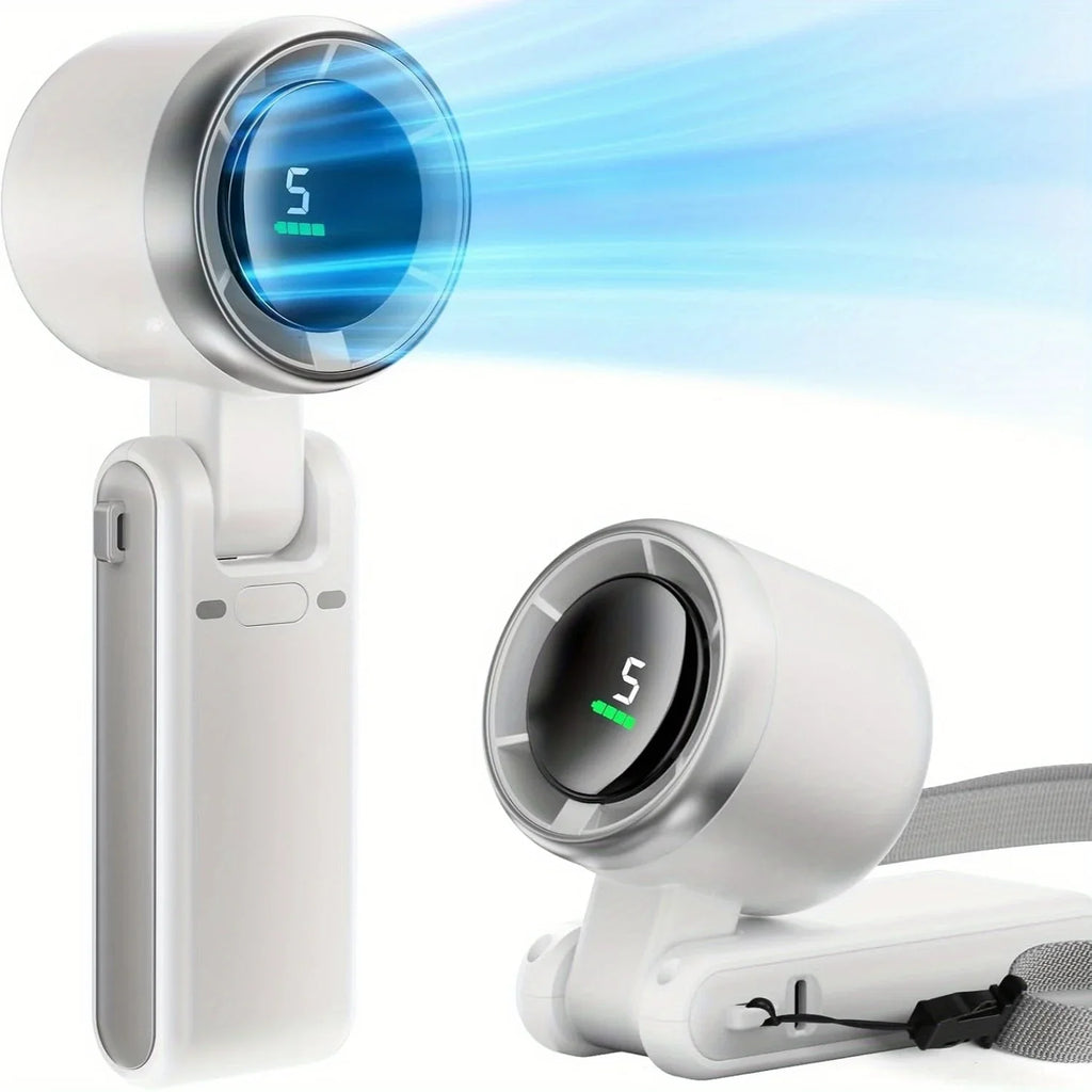 Portable Handheld Turbo Fan, 5 Gear Wind, Battery Operated, Hand Fan with Air Turbo Tech, Digital Display, Adjustable Angles