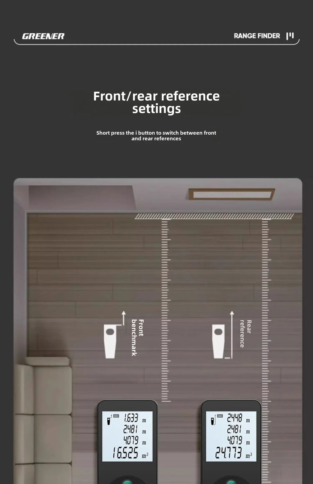 Handheld Laser Rangefinder with Green Red Infrared, Electronic Measuring Tool, High Precision Measuring Instrument