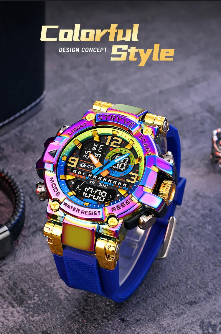 STRYVE 8025 Blue Men's Sport Watches Shock Resistant 50M Waterproof Wristwatch LED Alarm Stopwatch Clock Military Watches