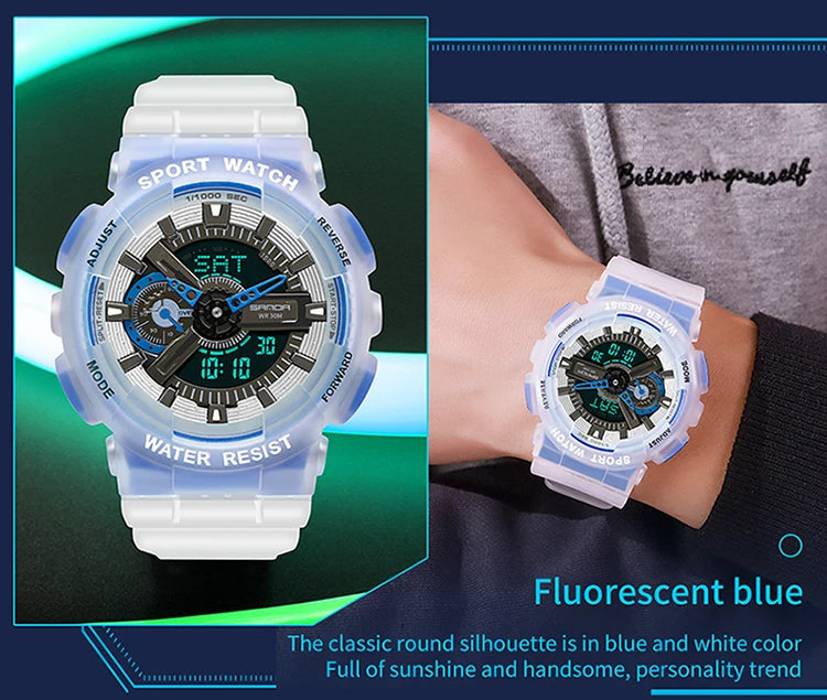 Sanda new 3029 watch luminous fashion personality Electronic Watch fluorescence watch Shell Man Watch