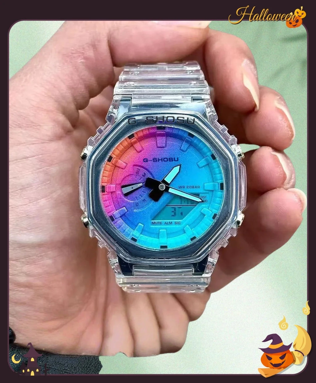 LED Dual Display Fully Functional World Time Fully Functional Unisex Digital Watch Waterproof Large Dial Oak Collection