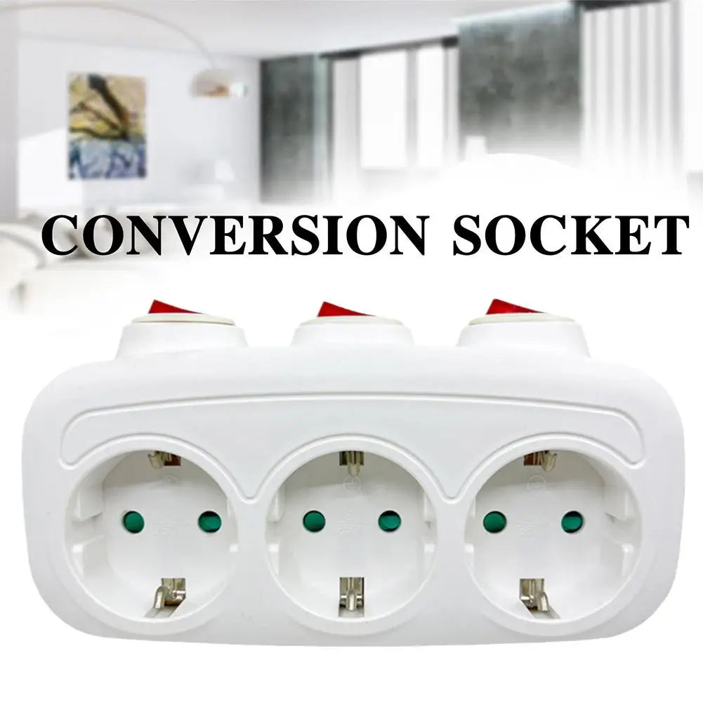 1To3 EU Extension Socket With Switch ON/OFF Electrical Plug European Standard Russia Spain Ukraine Korea Power Converter Socket
