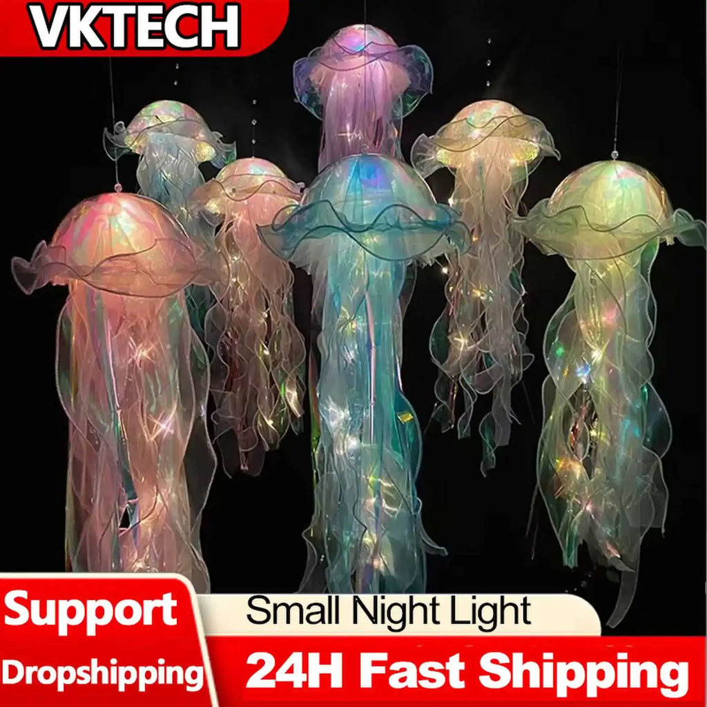 Jellyfish Lamp Portable Flower Atmosphere Night Light Girl Room Hanging Light Decorations Handmade DIY Ceiling Lantern Ornaments