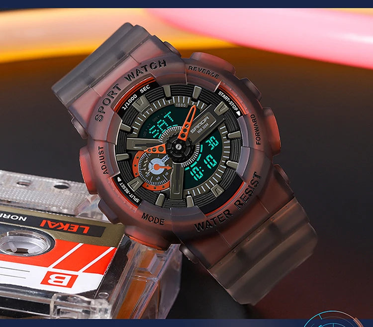 Sanda new 3029 watch luminous fashion personality Electronic Watch fluorescence watch Shell Man Watch