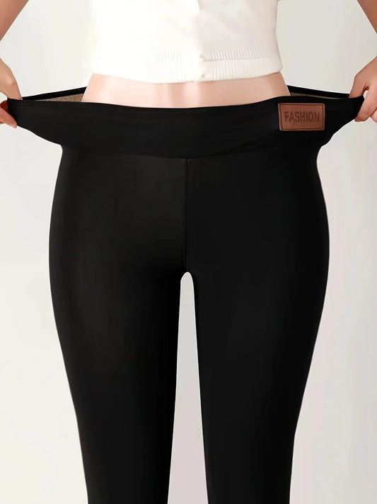 Stylish women's warm commuter high-waisted leggings Solid color simple all-in-one comfort with elastic pants leggings