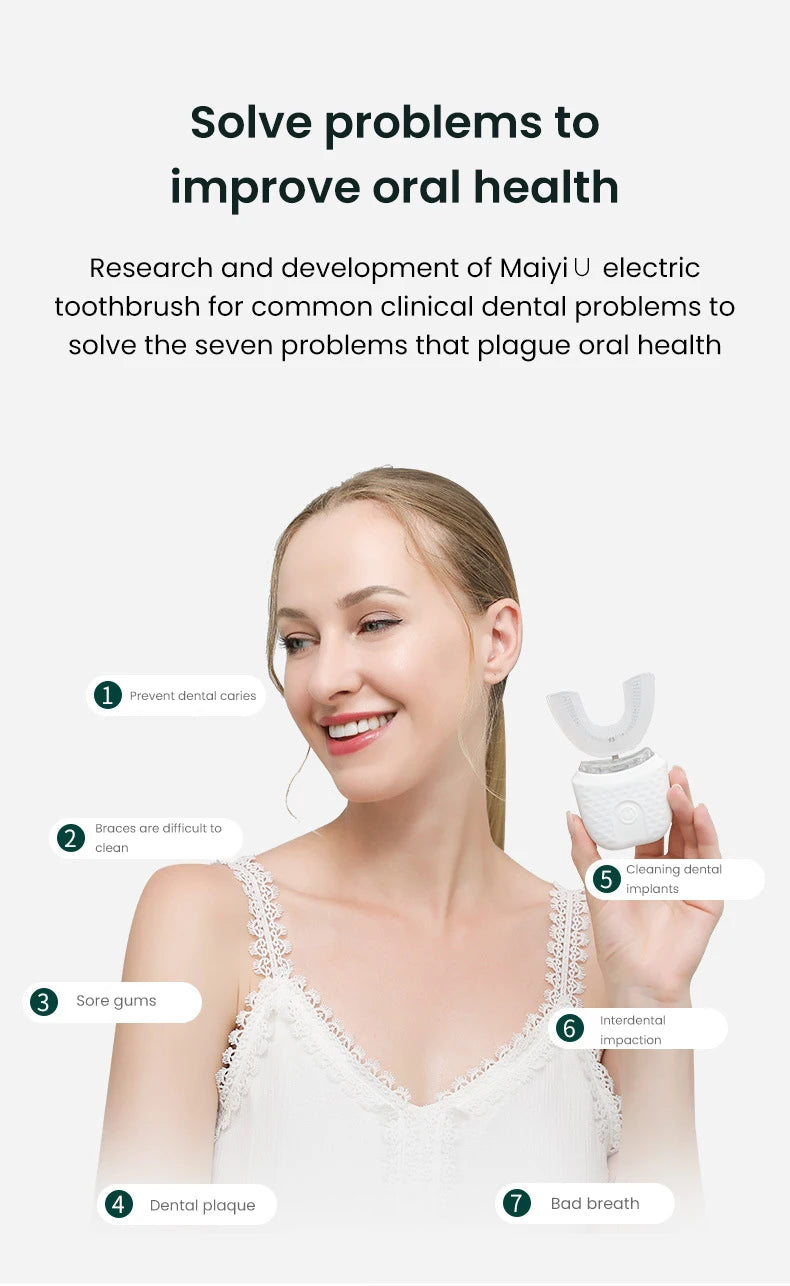 Ultrasonic Electric Toothbrush U-shaped Adult Automatic Toothbrush 360° Full Mouth Whitening Wireless Charging Waterproof Brush