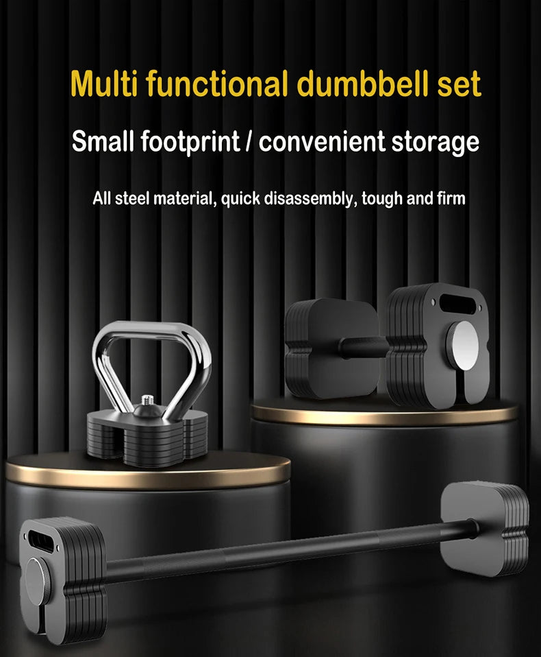 2025 Professional pure steel adjustable dumbbell strength exercise kettle bell barbell 4kg-102kg fast adjustable dumbbell