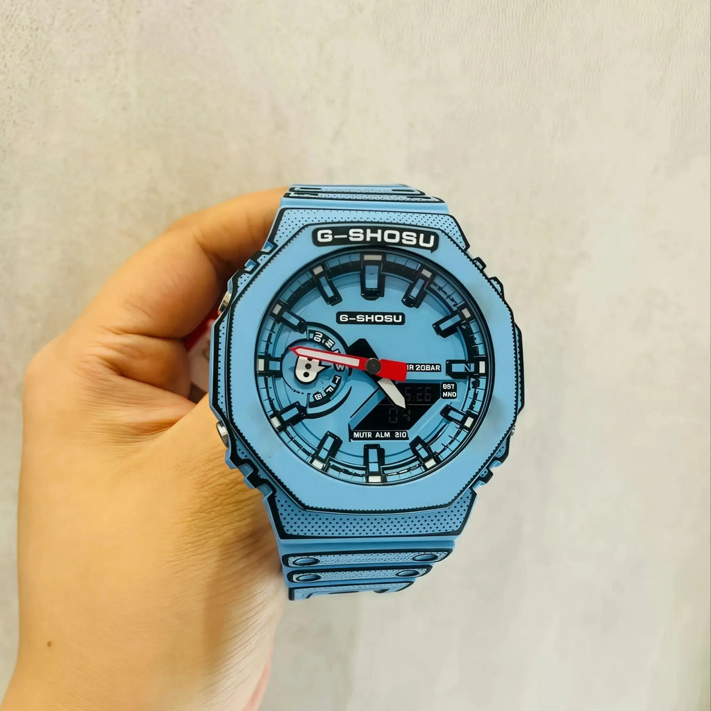 Comic Sport Electronic Unisex Watch LED World Time Automatic Hand Lift Light Dual Display