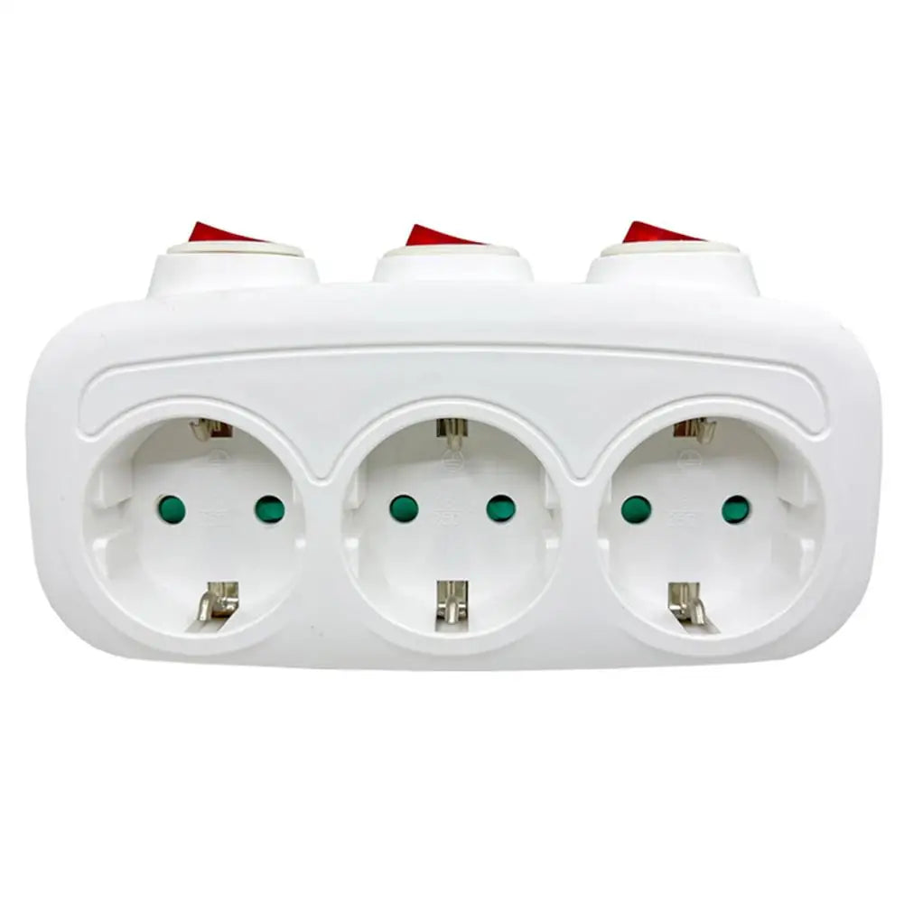 EU Plug Extension Socket 1 to 3 Way with ON/OFF Switch - Fix Socket Shortage, Safe Power Converter for Home Office AC Outlet
