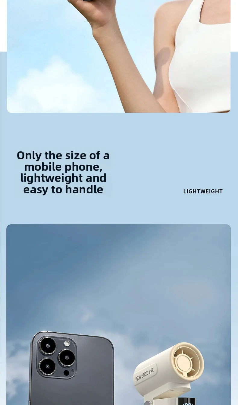 Handheld Fan, Turbo Power High Speed Air, USB Charging, Foldable Otdoor Portable Small Fan, LED Digital Display Turbo Fan