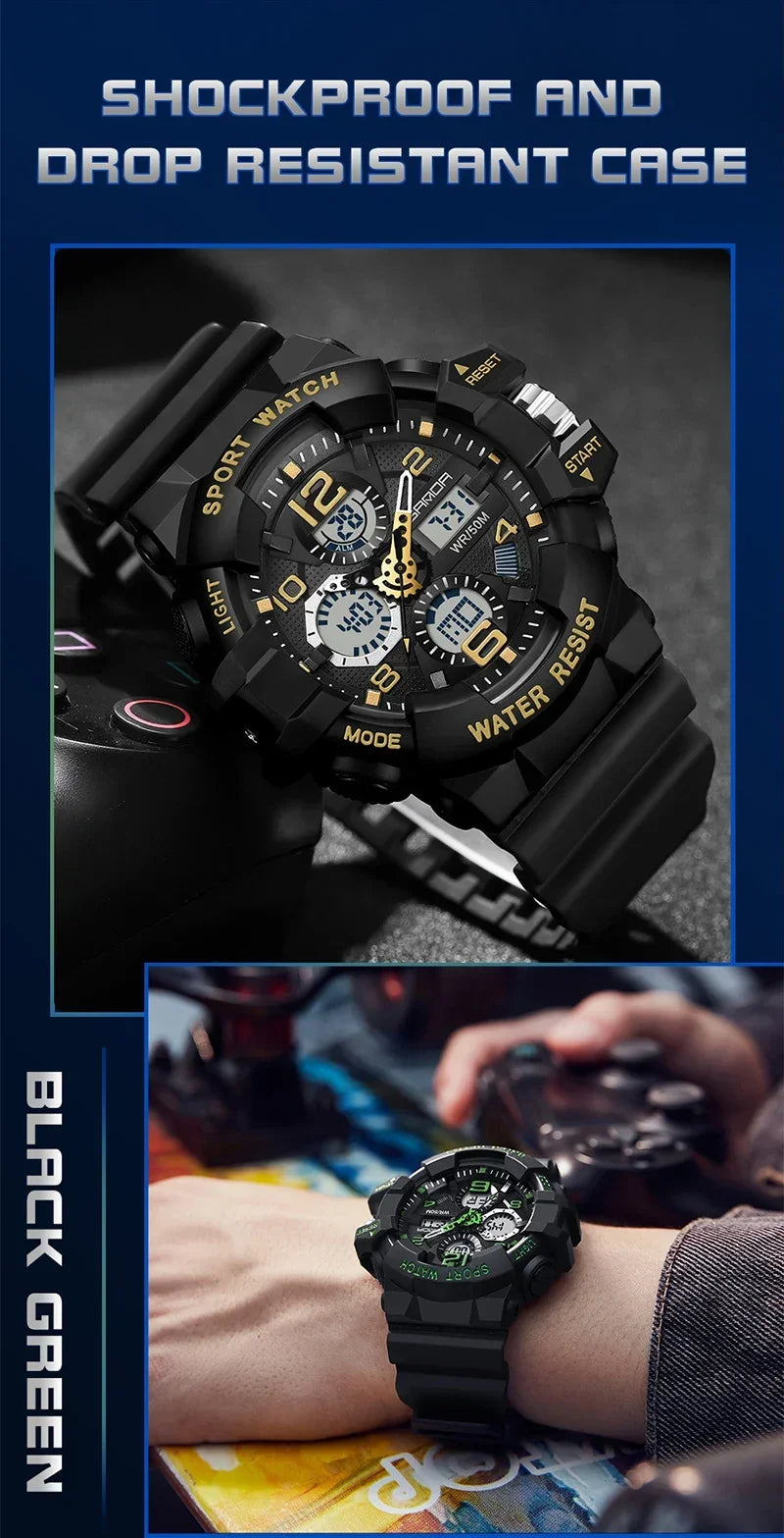 SANDA 3168 White Sport Watch  LED Digital 50M Waterproof Watch Men Multifunction Clock Relogio Masculino Men Military Watches