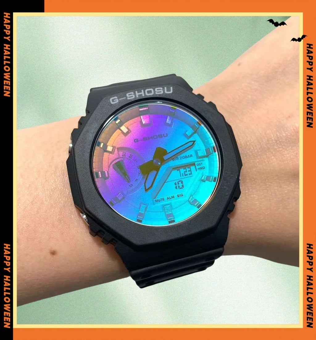LED Dual Display Fully Functional World Time Fully Functional Unisex Digital Watch Waterproof Large Dial Oak Collection