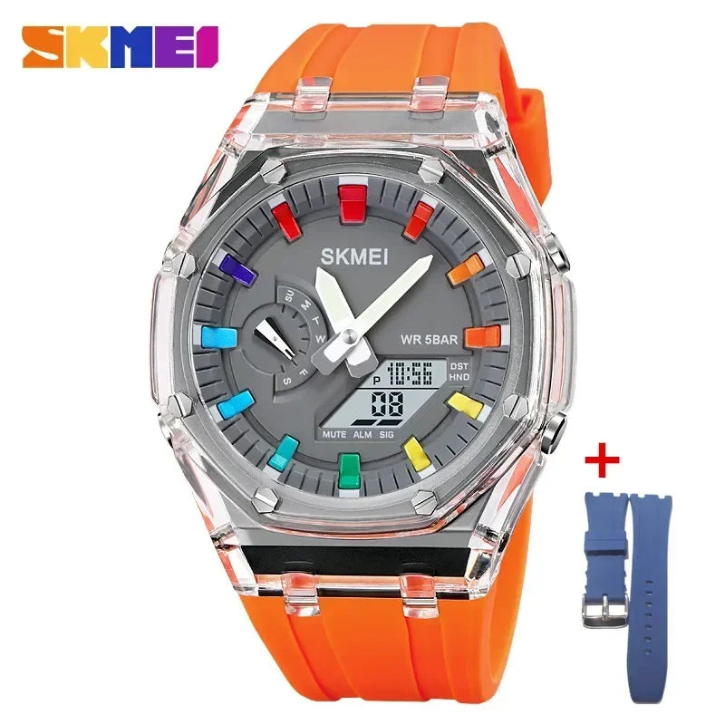 SKMEI 2100 Waterproof Men Watch Countdown Stopwatch Led Light Electronic Movement Wristwatch 5Alarm Clock 2 Time Digital Watches