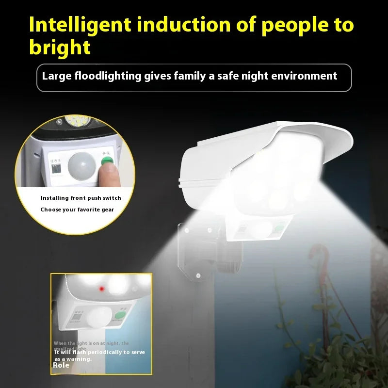 Security Dummy Camera Lamp 77 LEDs Motion Sensor Solar Night Lights Waterproof 3 Lighting Modes Home Porch Garden FloodLight