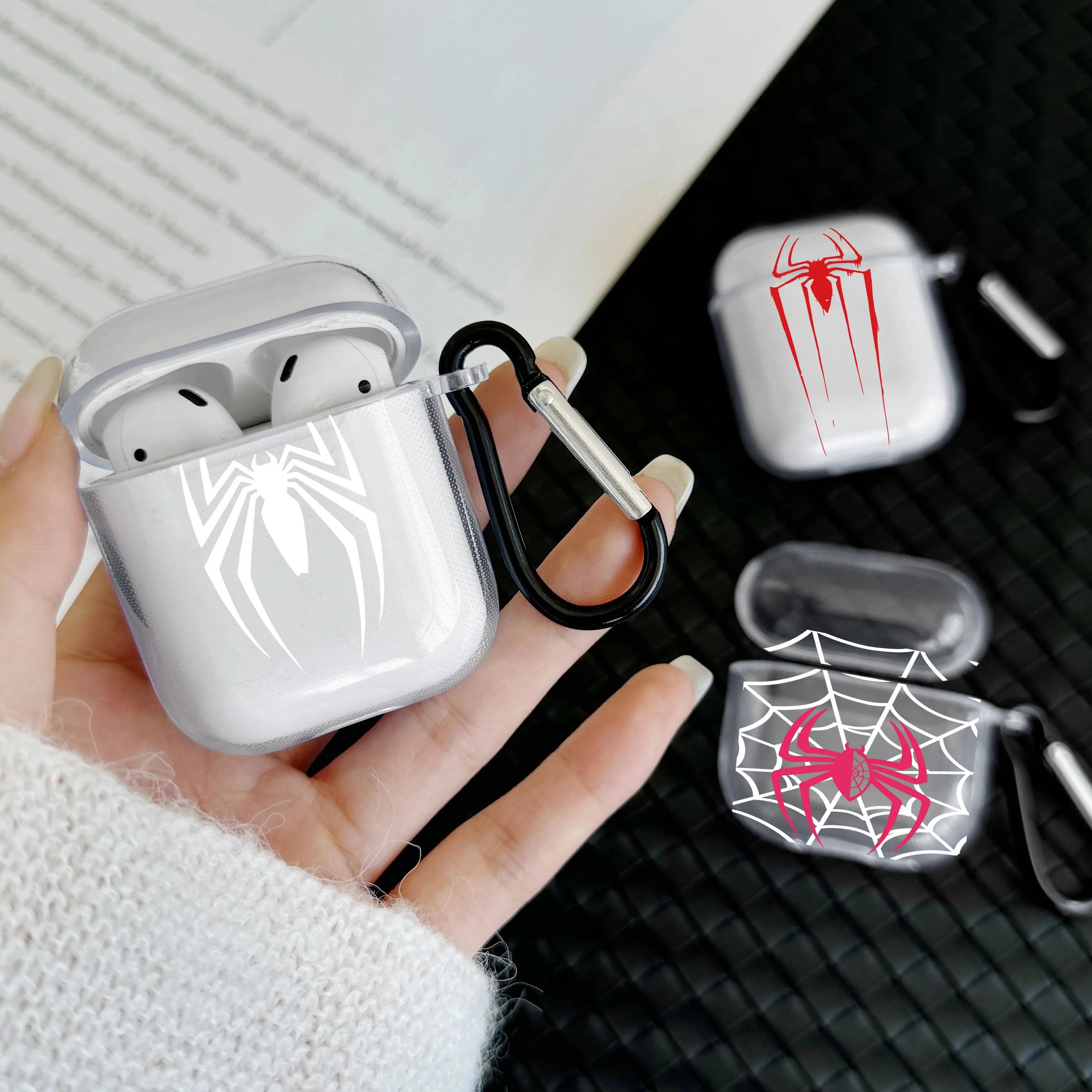 Transparent Spider Headphone Case For Airpods Pro 2 TPU Soft Cover For AirPods 1 2 3 4 Pro Rose Red Headphone Protective Case