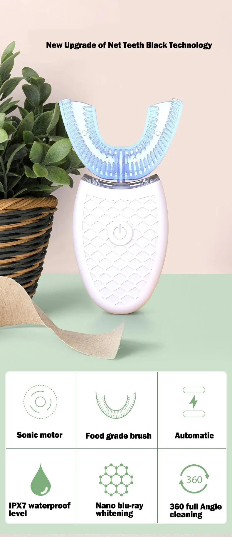 U Type Toothbrush Silicon Head Sonic Electric Toothbrush 360 Degrees Intelligent Automatic USB Charge Waterproof Teeth Whitening