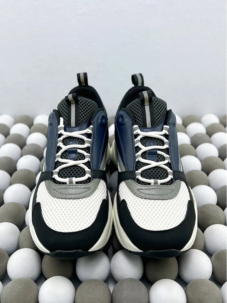 Spring Summer Fashion B22 Breathable Casual Snug Flat Bottom Low-top Shoes Men's Round Toe Net Cloth Patchwork Lace-Up Shoes