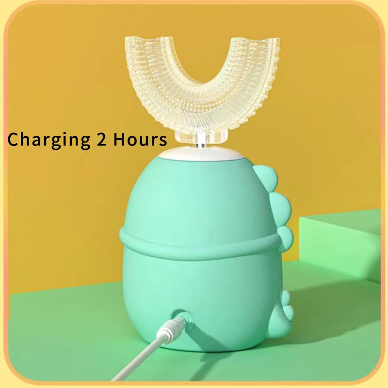 360Degrees Sonic Electric Toothbrush U Shape for Kids Children Intelligent Automatic USB Charging Blue Light for Tooth Whitening