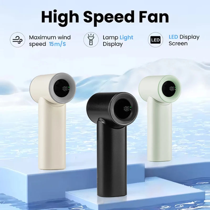 Handheld Turbo Fan Portable Strong Wind Adjustable 5 Speeds 3000mAh USB Rechargeable Personal Highspeed Fans for Travel Camping