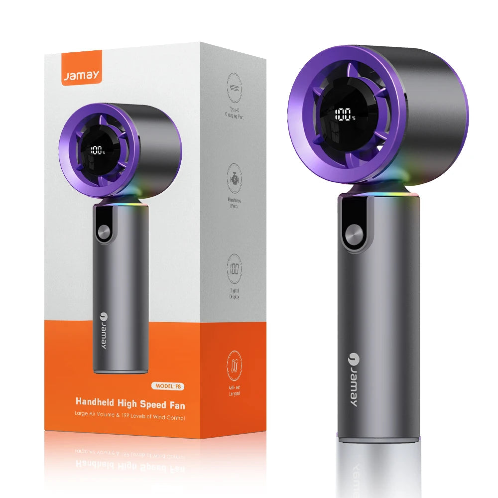 Portable Handheld Turbo Fan with LED Screen 5 Adjustable Speed Levels High Wind Cooling USB Rechargeable Summer Outdoor 4000mAh