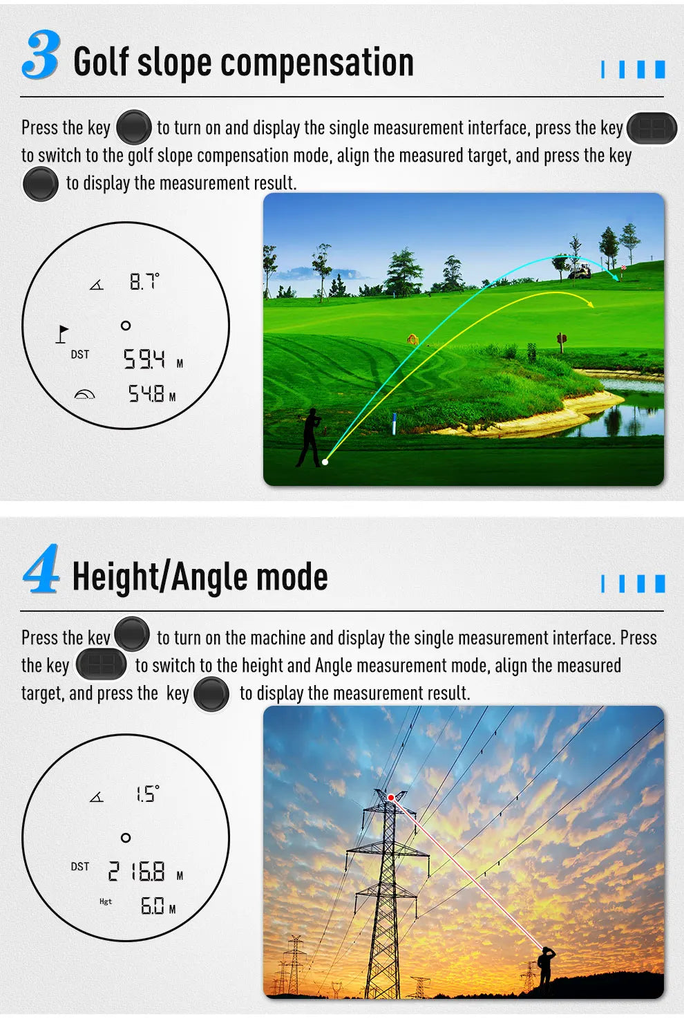 Laser Rangefinder for Hunting Golf Range Finder Distance Meter Telescope Telemeter 600M 800M 1000M Ranging Slope Height Angle