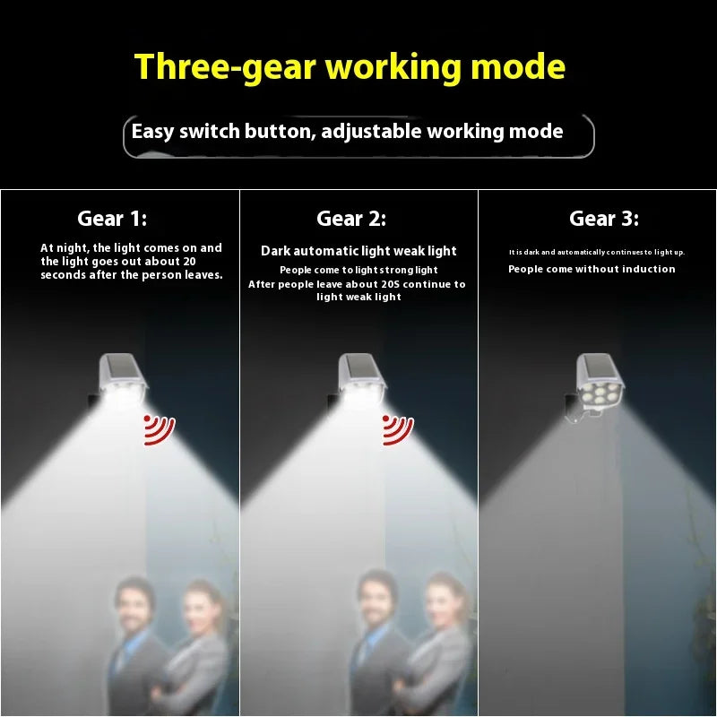 Security Dummy Camera Lamp 77 LEDs Motion Sensor Solar Night Lights Waterproof 3 Lighting Modes Home Porch Garden FloodLight