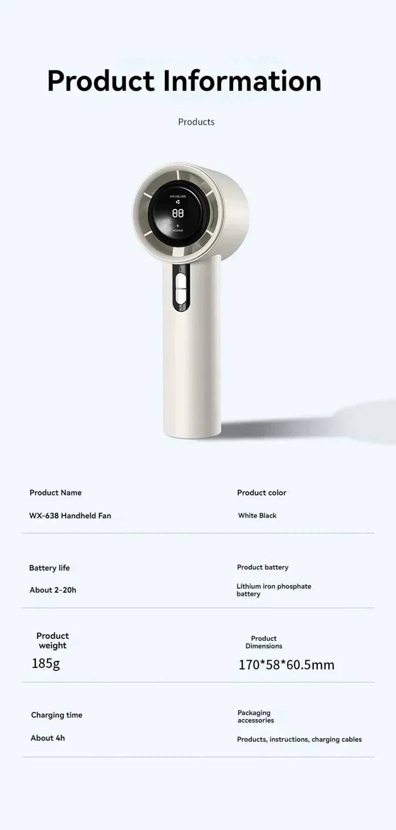 2025 Portable Turbo Handheld Fan - 100-Speed Adjustable, USB Rechargeable Mini Fan with LED for Camping, Outdoor & Travel