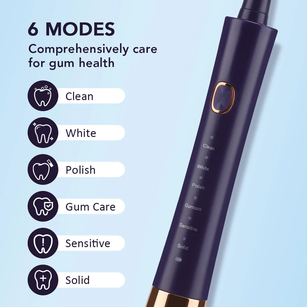 Ultrasonic Electric Toothbrush for Adults USB Rechargeable 5 Modes with 4 Toothbrush Heads IPX7 Waterproof Travel Toothbrush