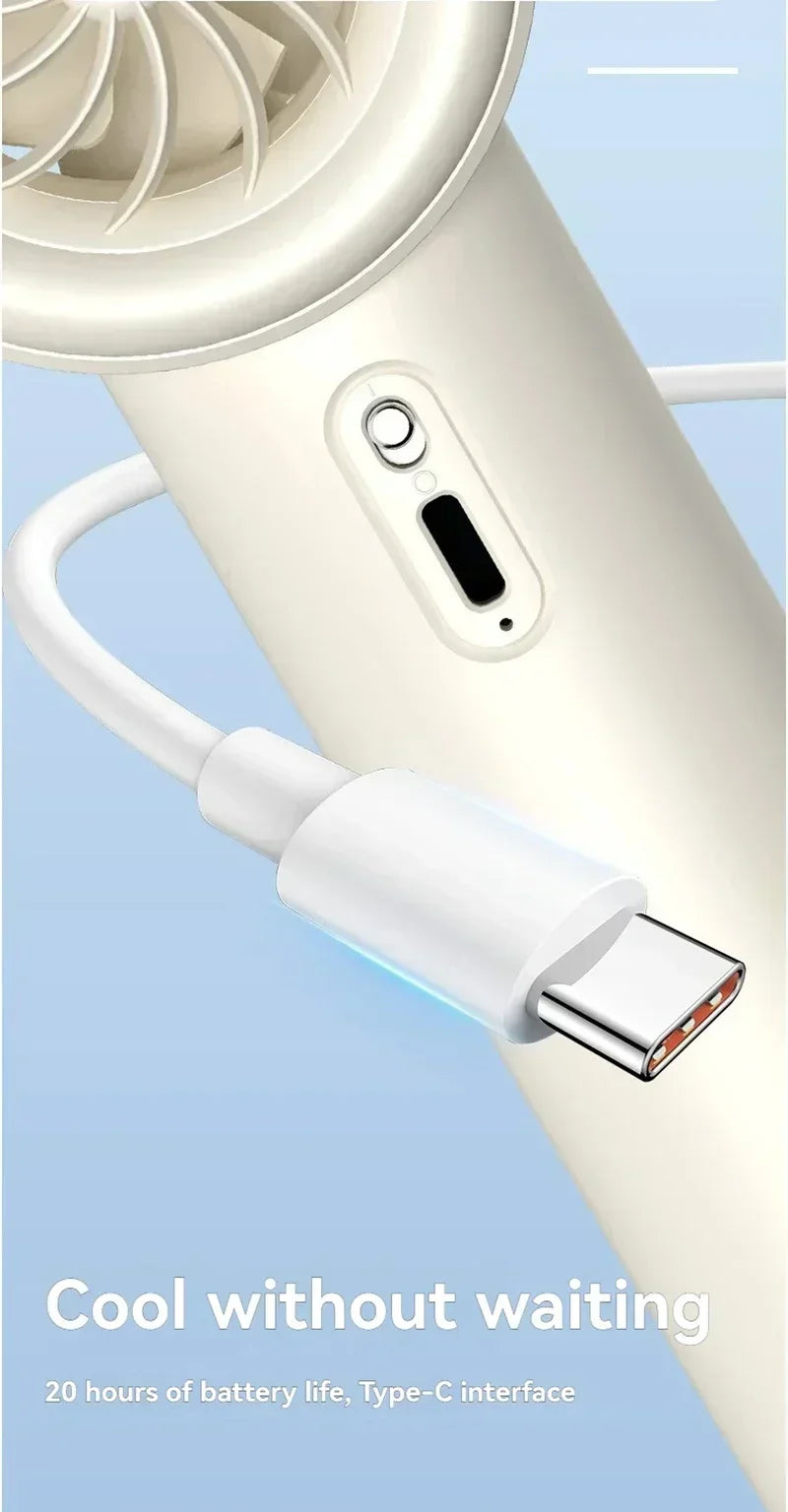 2025 Portable Turbo Handheld Fan - 100-Speed Adjustable, USB Rechargeable Mini Fan with LED for Camping, Outdoor & Travel