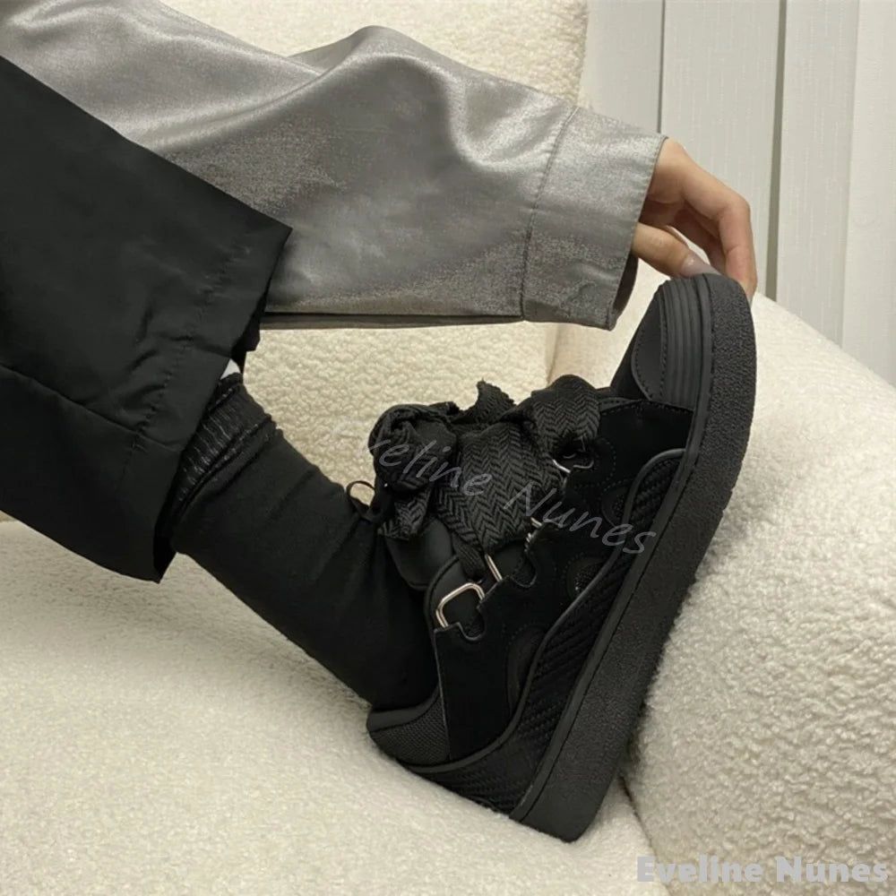 Thick Soled Casual Sports Shoes Men/women Colorblock Lace Up Round Toe Couples Colors Skateboard Shoes 2024 New Fashion Shoes