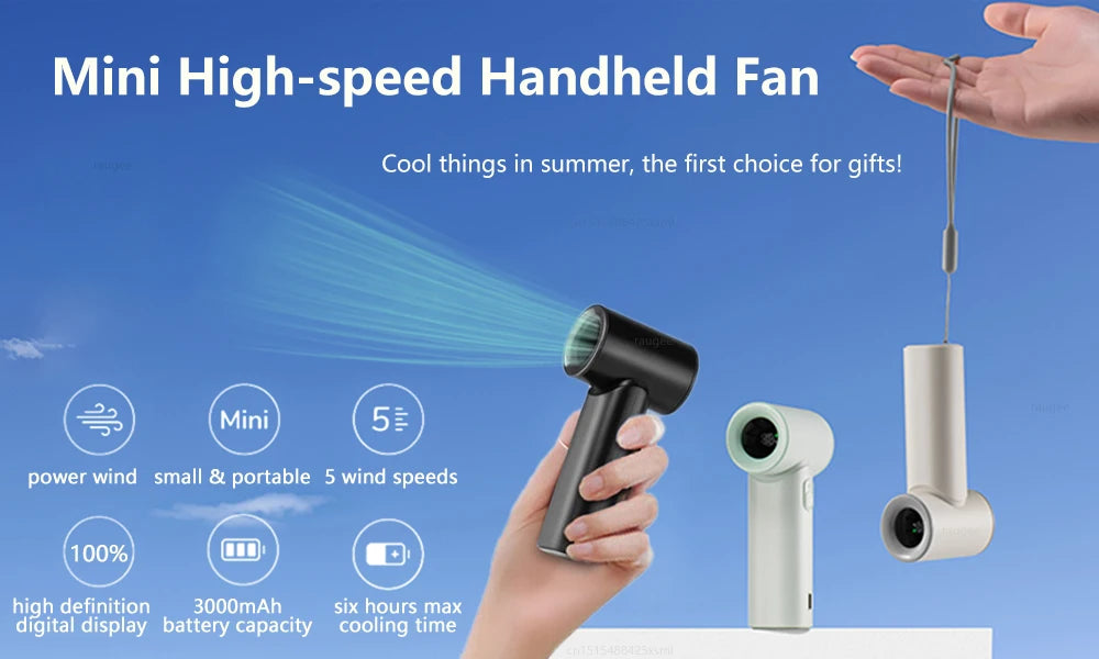 Portable Handheld Turbo Fan Mini Portable Hand Fan 3000mAh Rechargeable Handheld Turbo Fan Small Pocket Fan for Outdoor Travel