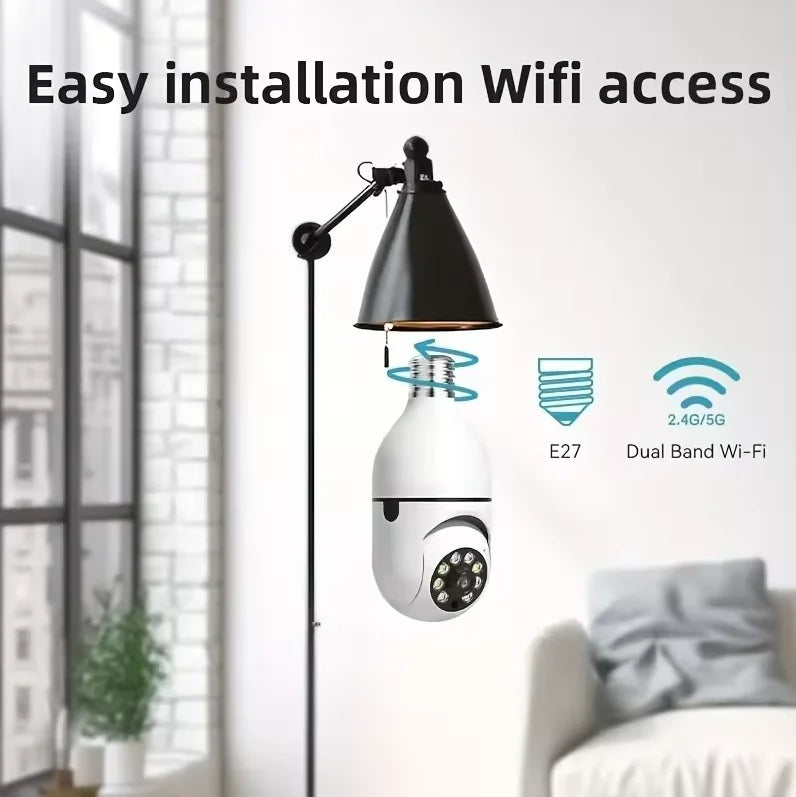 Light Bulb Security Cameras Outdoor Wireless WiFi Camera 5GHz, 360 Degree, E27 Light Socket Screw In Securi