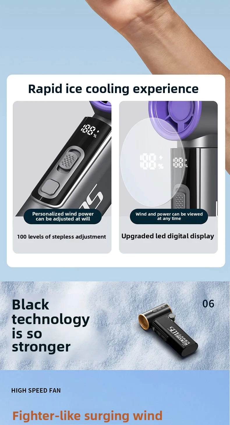Handheld Fan, Turbo Power High Speed Air, USB Charging, Foldable Otdoor Portable Small Fan, LED Digital Display Turbo Fan