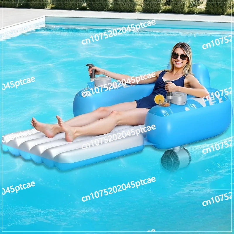 PVC Inflatable Rechargeable Pool Motor Floating Row with Dual Motors and 2 Storage Compartments Adult Electric Water Lounge