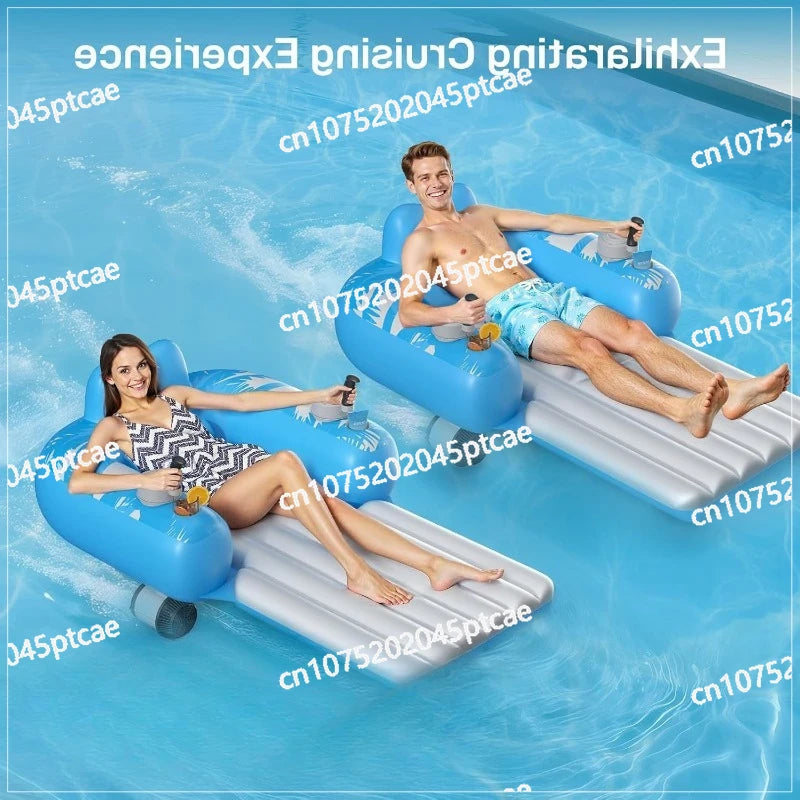 PVC Inflatable Rechargeable Pool Motor Floating Row with Dual Motors and 2 Storage Compartments Adult Electric Water Lounge