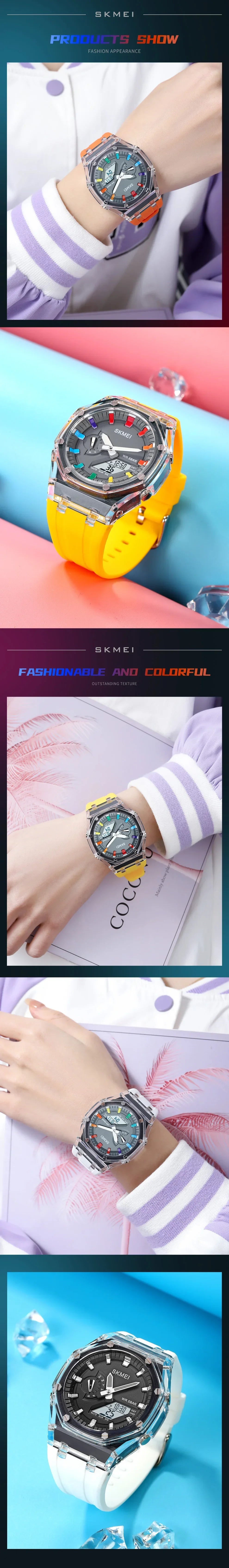 SKMEI 2100 Waterproof Men Watch Countdown Stopwatch Led Light Electronic Movement Wristwatch 5Alarm Clock 2 Time Digital Watches