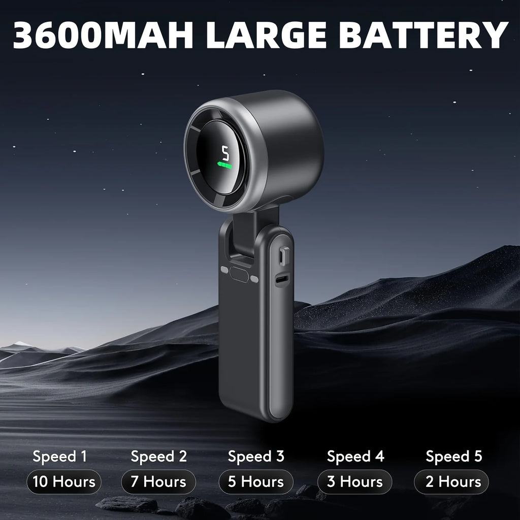 Portable Handheld Turbo Fan, 5 Gear Wind, Battery Operated, Hand Fan with Air Turbo Tech, Digital Display, Adjustable Angles