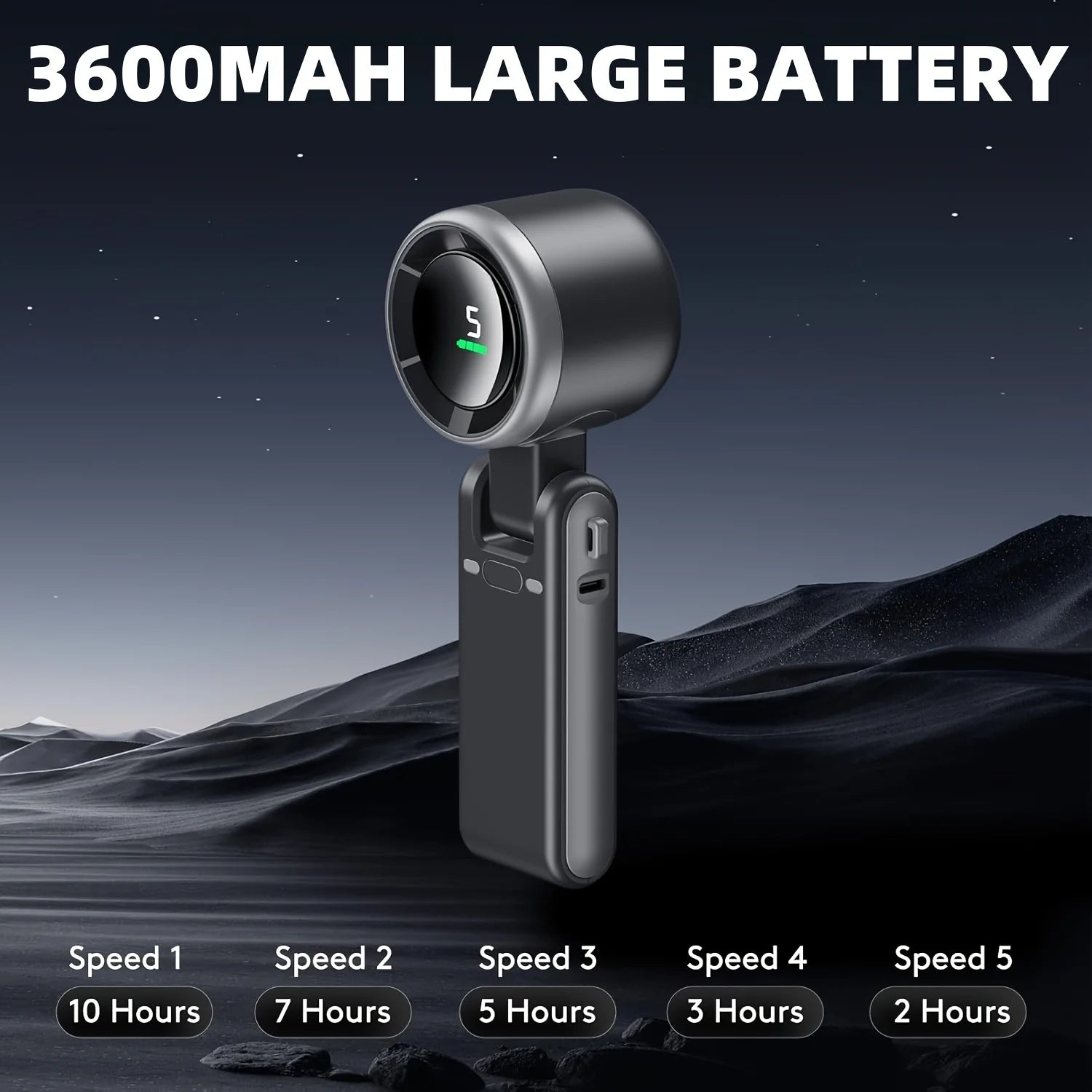 Portable Handheld Turbo Fan, 5 Gear Wind, Battery Operated, Hand Fan with Air Turbo Tech, Digital Display, Adjustable Angles